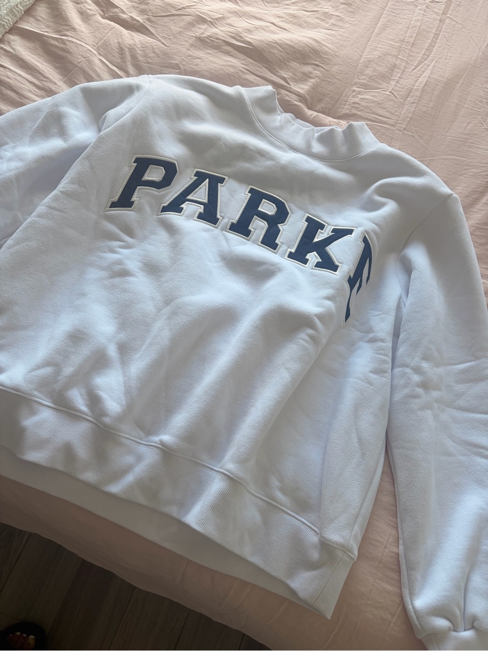 Parker White Crewneck Sweatshirt with Navy 'PARK' Lettering
